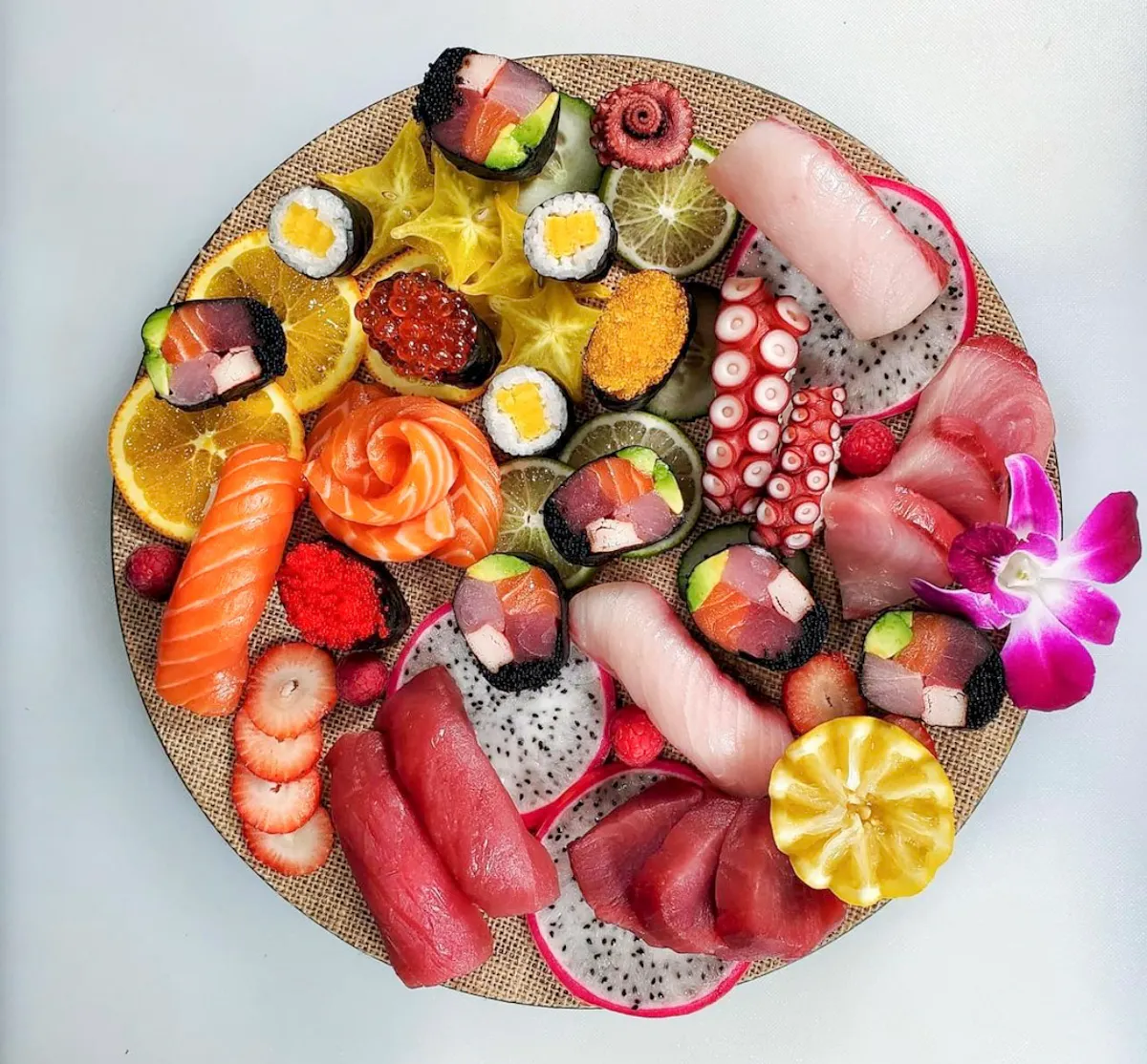 a plate full of fruit